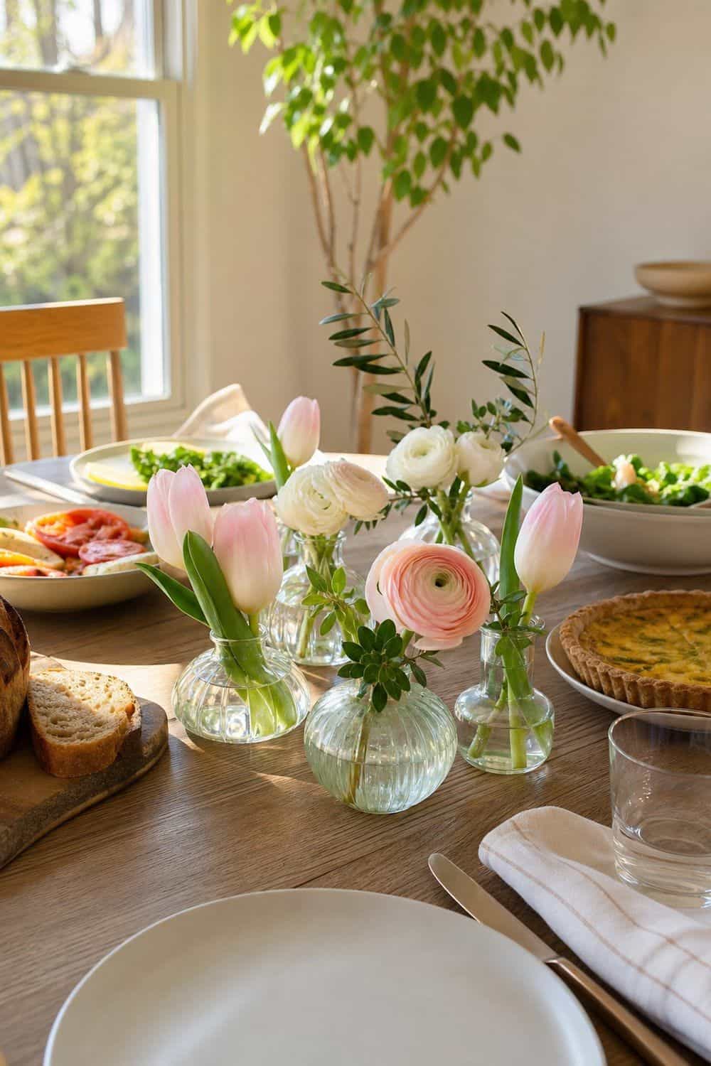 25 Valentine's Day Brunch Hosting Ideas for a Pretty Morning Table 15. Keep Flowers Low and Food-Friendly for Valentine’s Day brunch