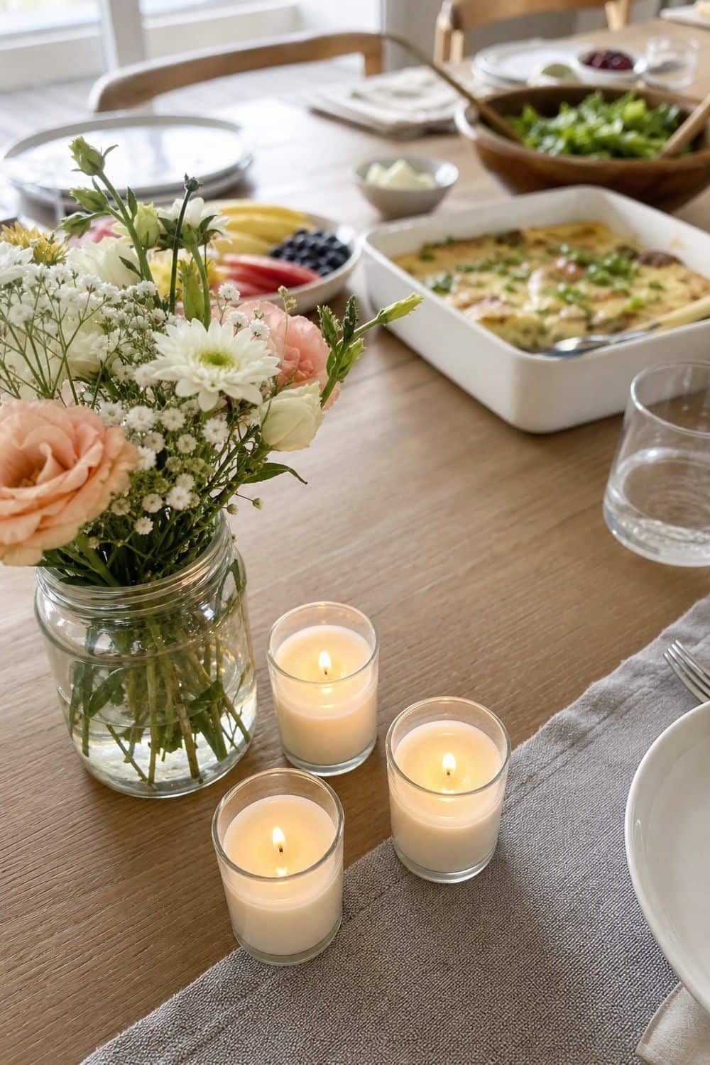 25 Valentine's Day Brunch Hosting Ideas for a Pretty Morning Table 16. Add Unscented Candles for Morning Glow for Valentine’s Day brunch