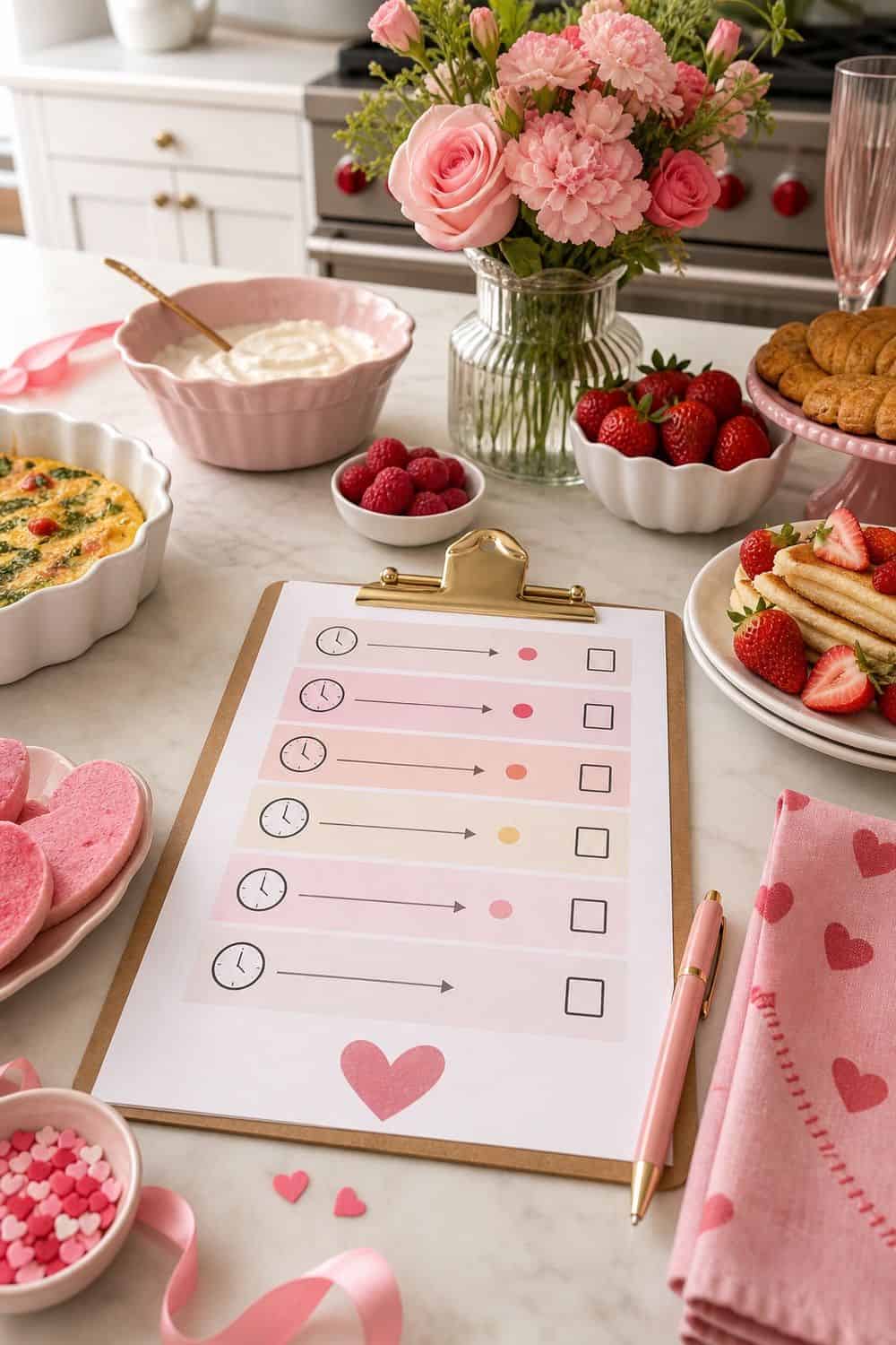 25 Valentine's Day Brunch Hosting Ideas for a Pretty Morning Table 19. Create a Make-Ahead Brunch Timeline for Valentine’s Day brunch