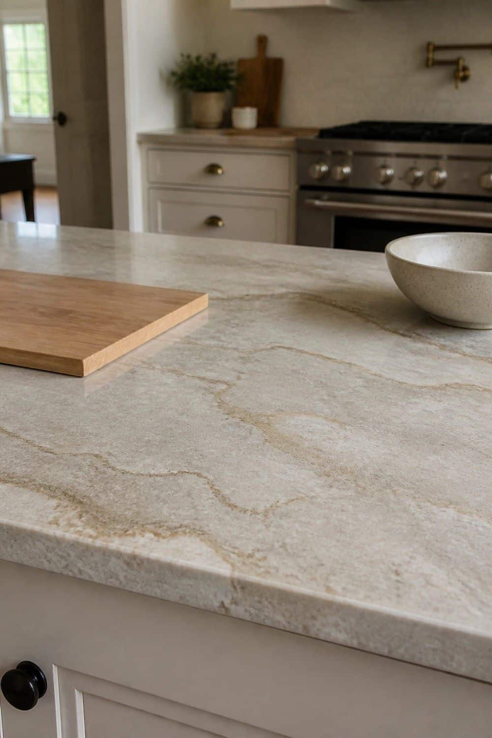 25 Warm Neutral Kitchen Ideas for a Softer Modern Look 7. Choose Creamy Quartz or Quartzite Counters