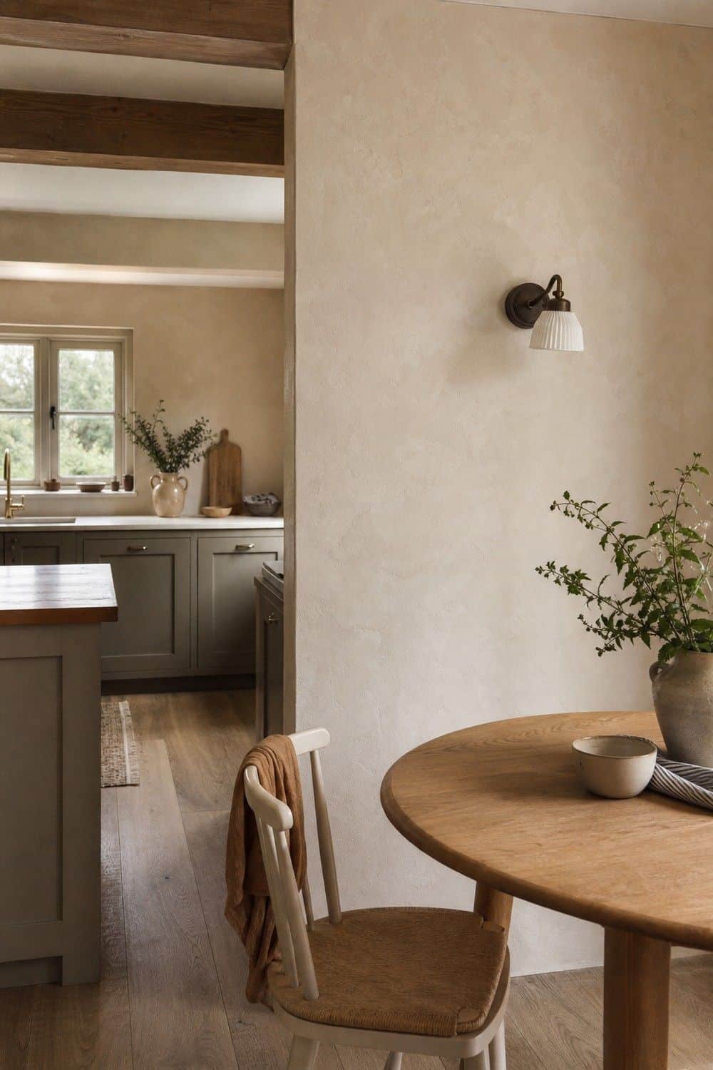 25 Warm Neutral Kitchen Ideas for a Softer Modern Look 10. Add Plaster or Limewash Walls