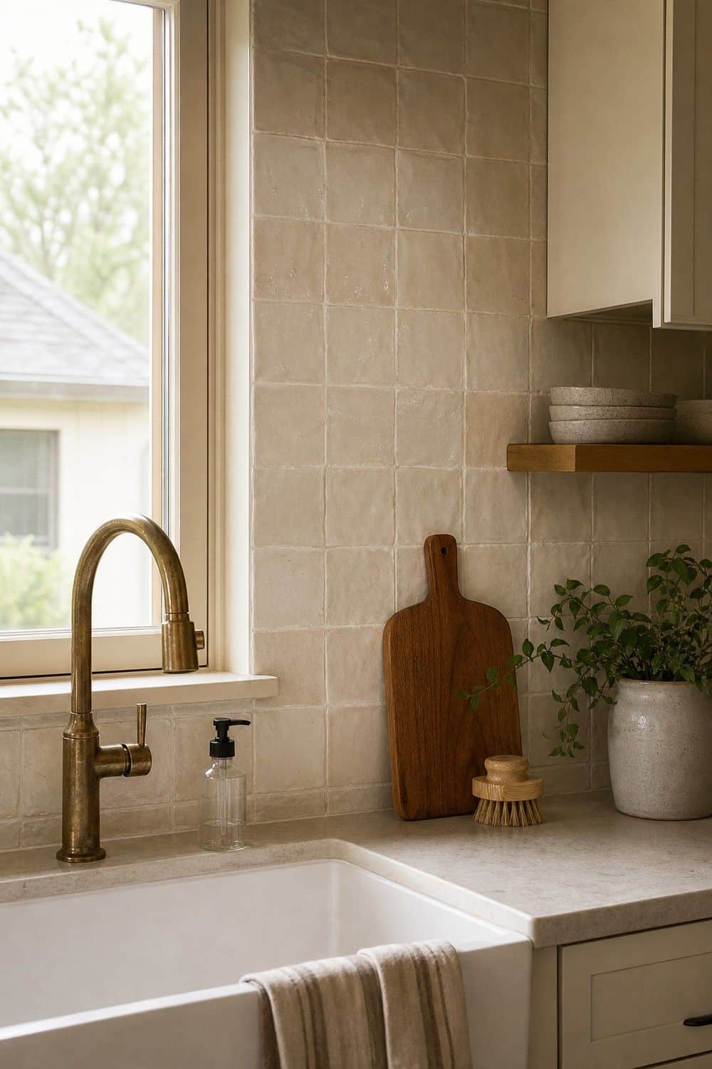 25 Warm Neutral Kitchen Ideas for a Softer Modern Look 14. Choose Woven Pendant Lighting