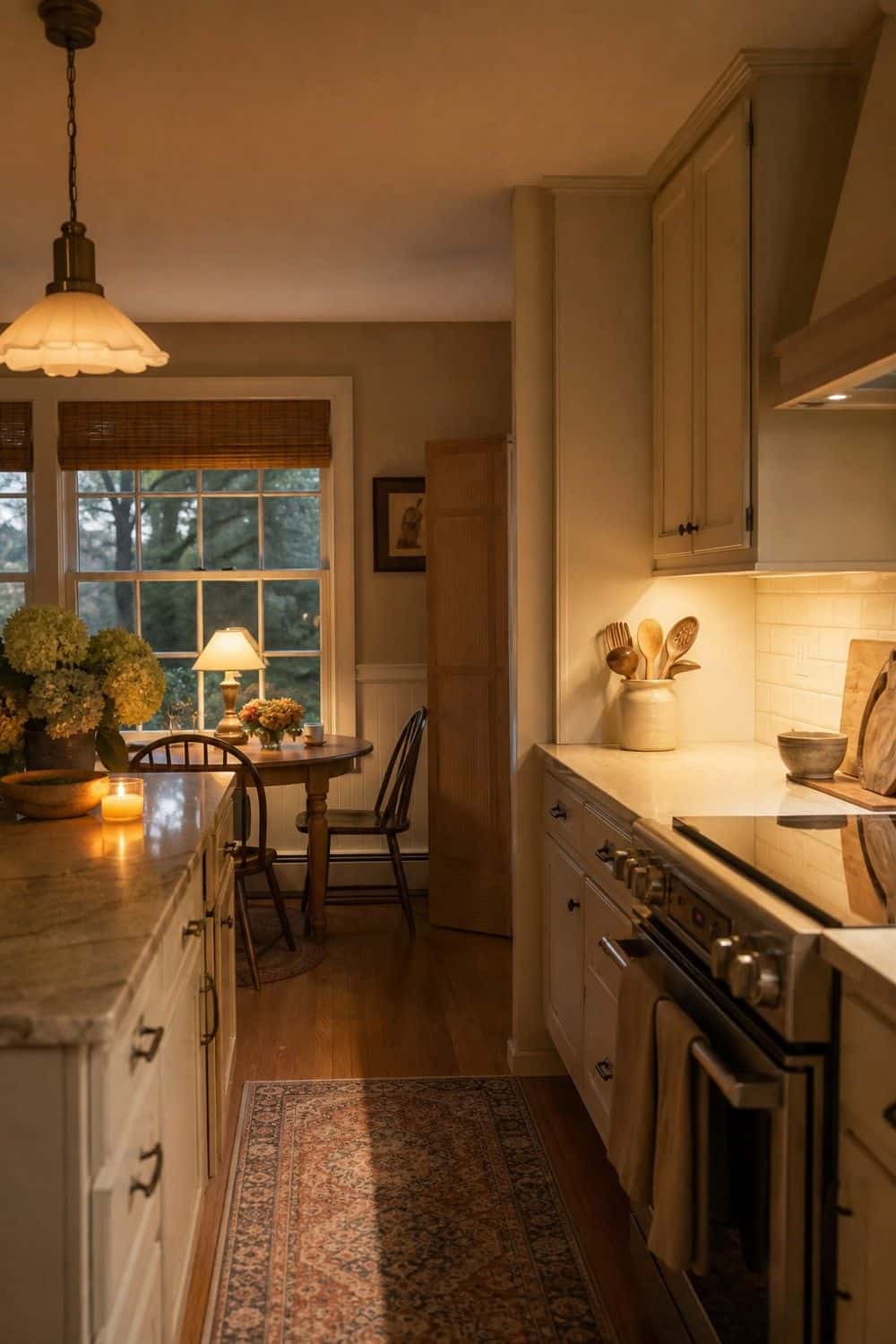 25 Warm Neutral Kitchen Ideas for a Softer Modern Look 15. Use Warm Bulbs and Layered Lighting