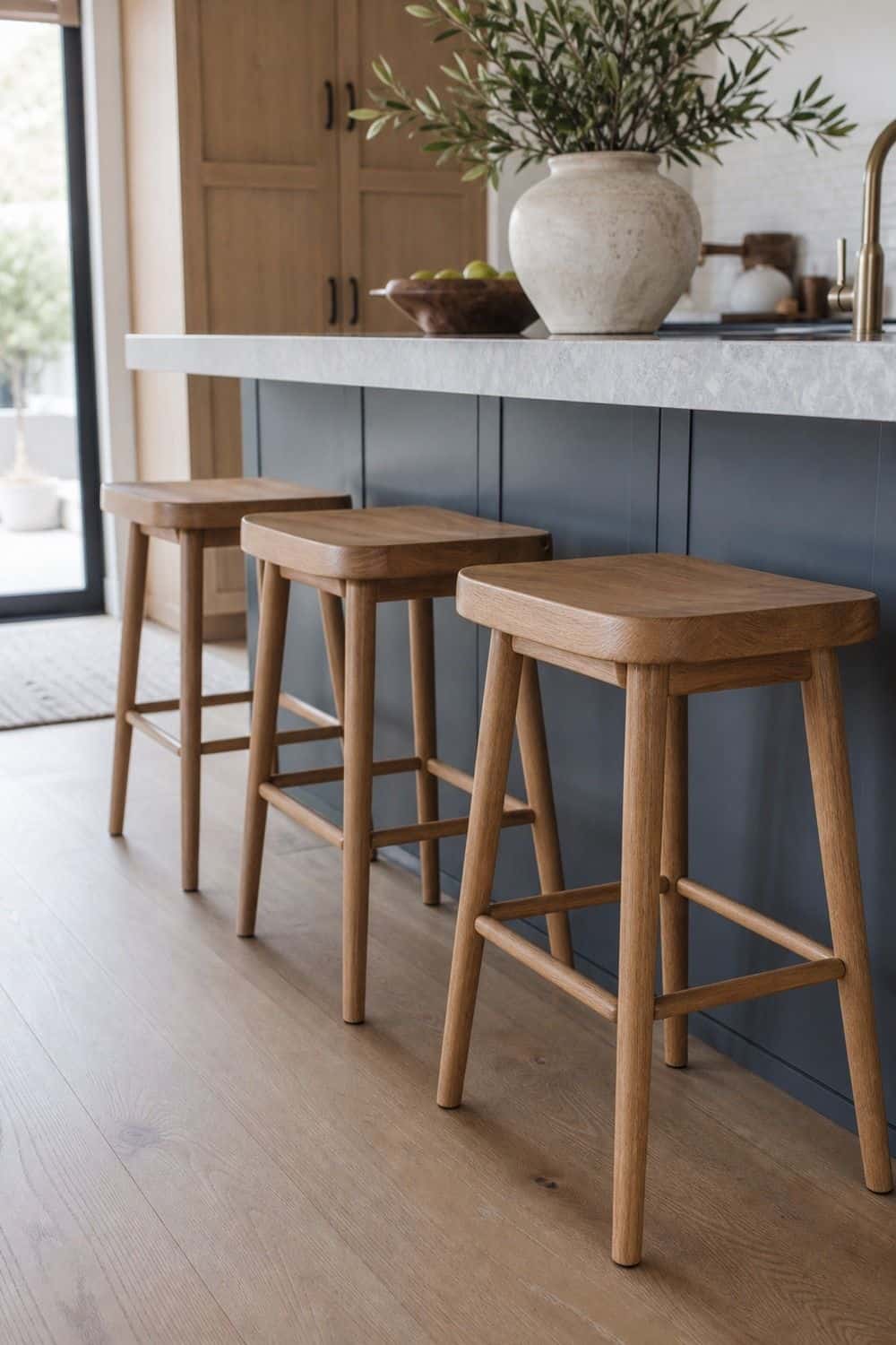 25 Warm Wood Kitchen Ideas for Natural Everyday Style Wood Counter Stools With Simple Lines for warm wood kitchen ideas