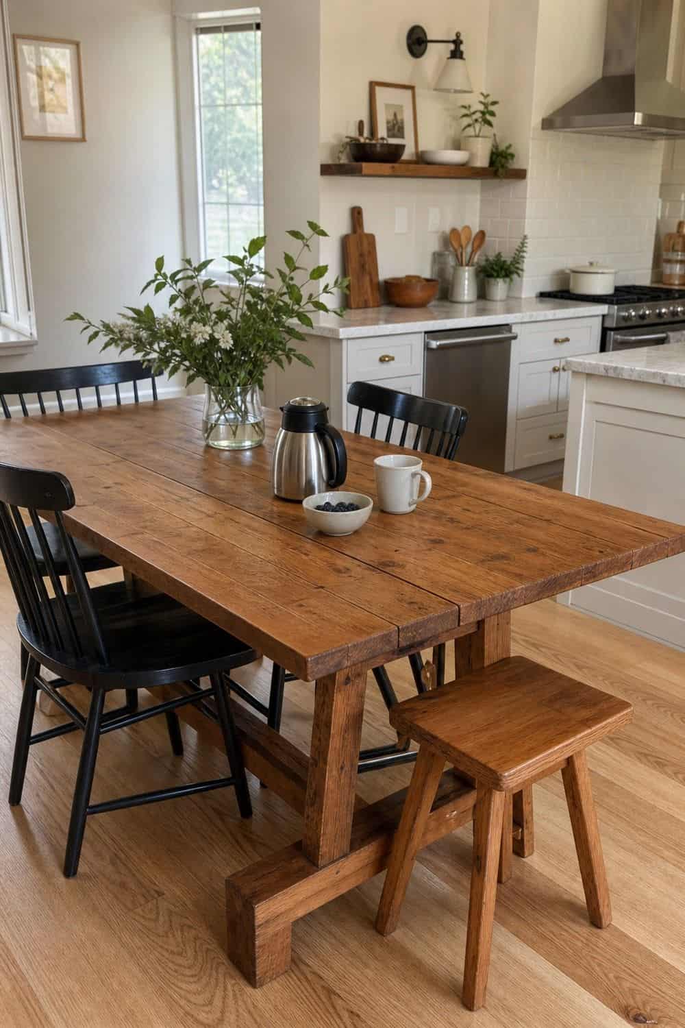 25 Warm Wood Kitchen Ideas for Natural Everyday Style Wood Breakfast Table as the Anchor for warm wood kitchen ideas