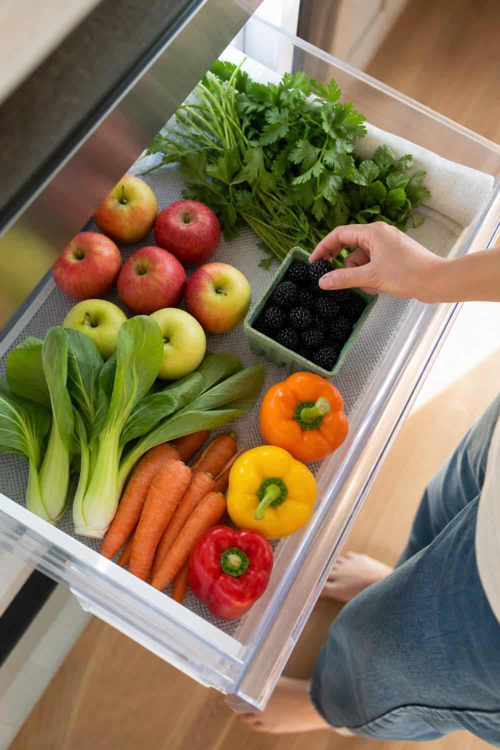 How to Do a Weekly Fridge Cleanout 8. Produce Drawer Refresh during a weekly fridge cleanout