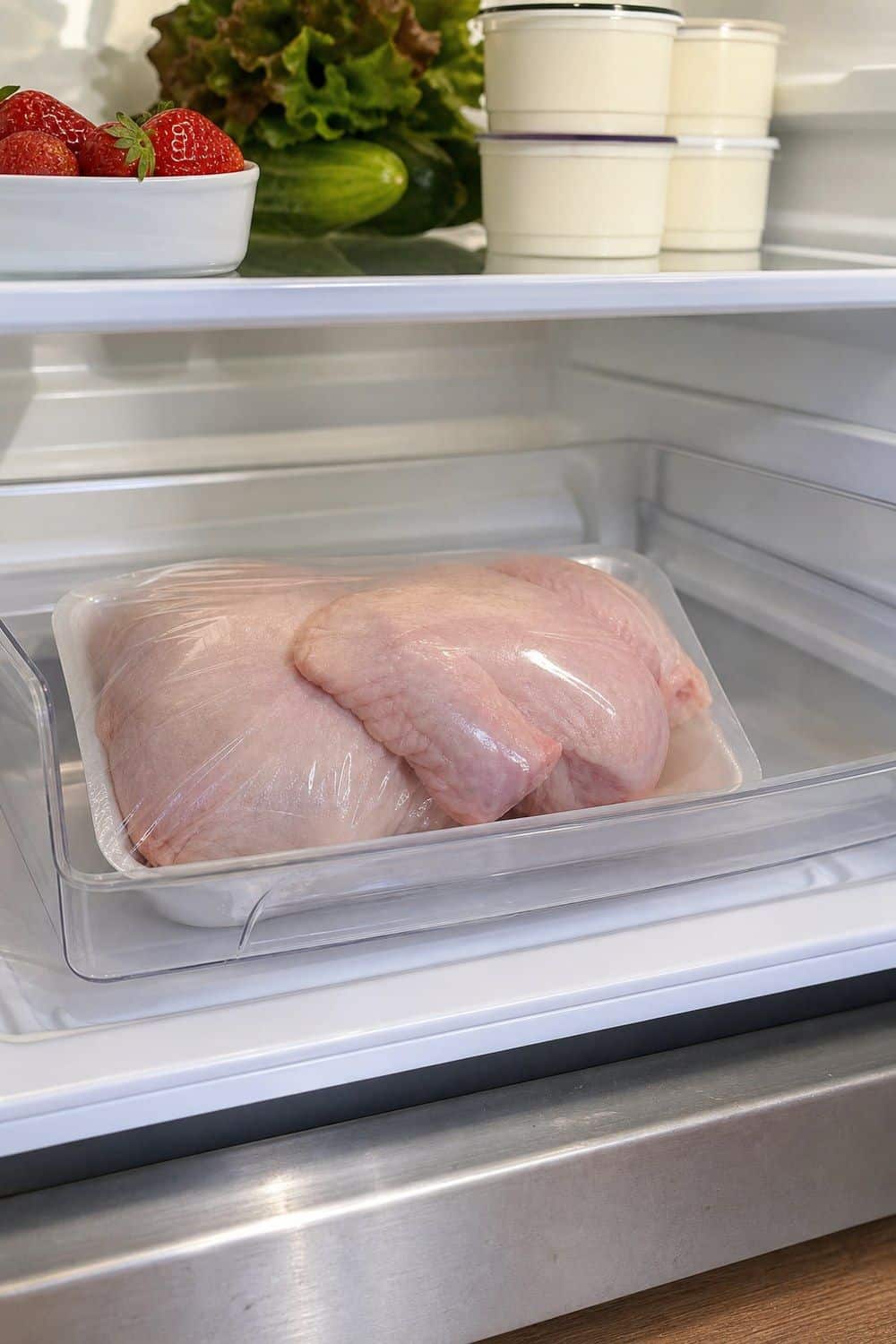 How to Do a Weekly Fridge Cleanout 9. Raw Meat in a Leak-Safe Low Spot during a weekly fridge cleanout
