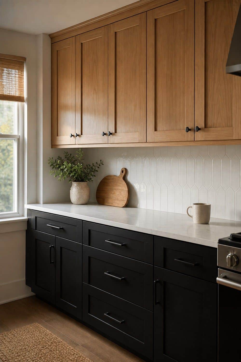 25 White Oak and Black Kitchen Ideas for High-Contrast Warmth Black Lowers With White Oak Uppers in a white oak and black kitchen