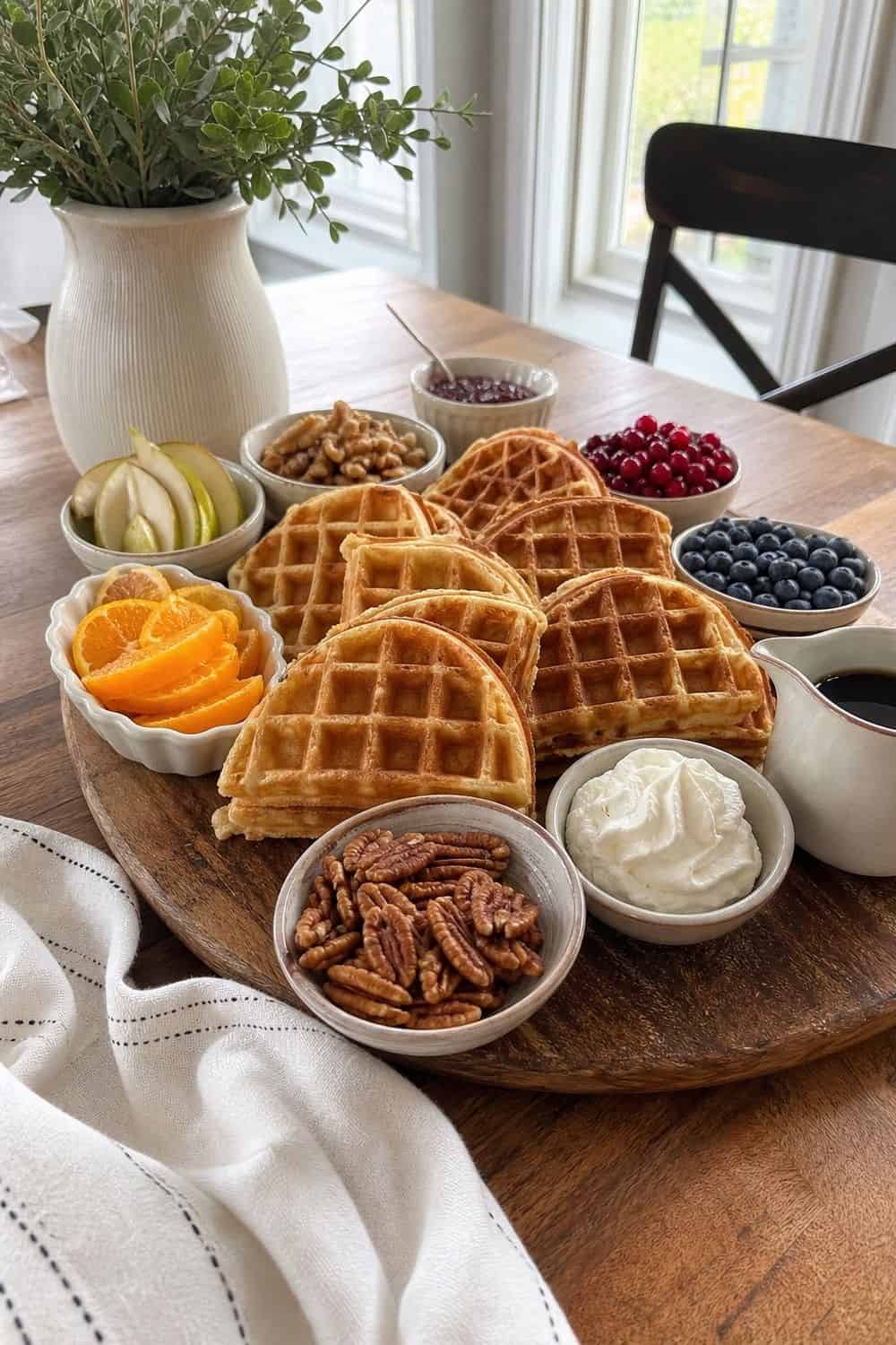 25 Winter Brunch Hosting Ideas for Easy Hosting 7. Build a Winter Waffle Board winter brunch hosting idea