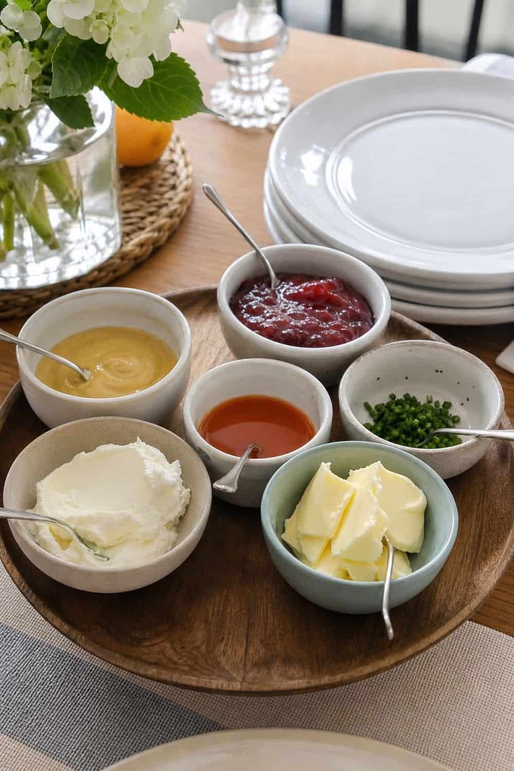 25 Winter Brunch Hosting Ideas for Easy Hosting 19. Put Condiments in Small Bowls winter brunch hosting idea