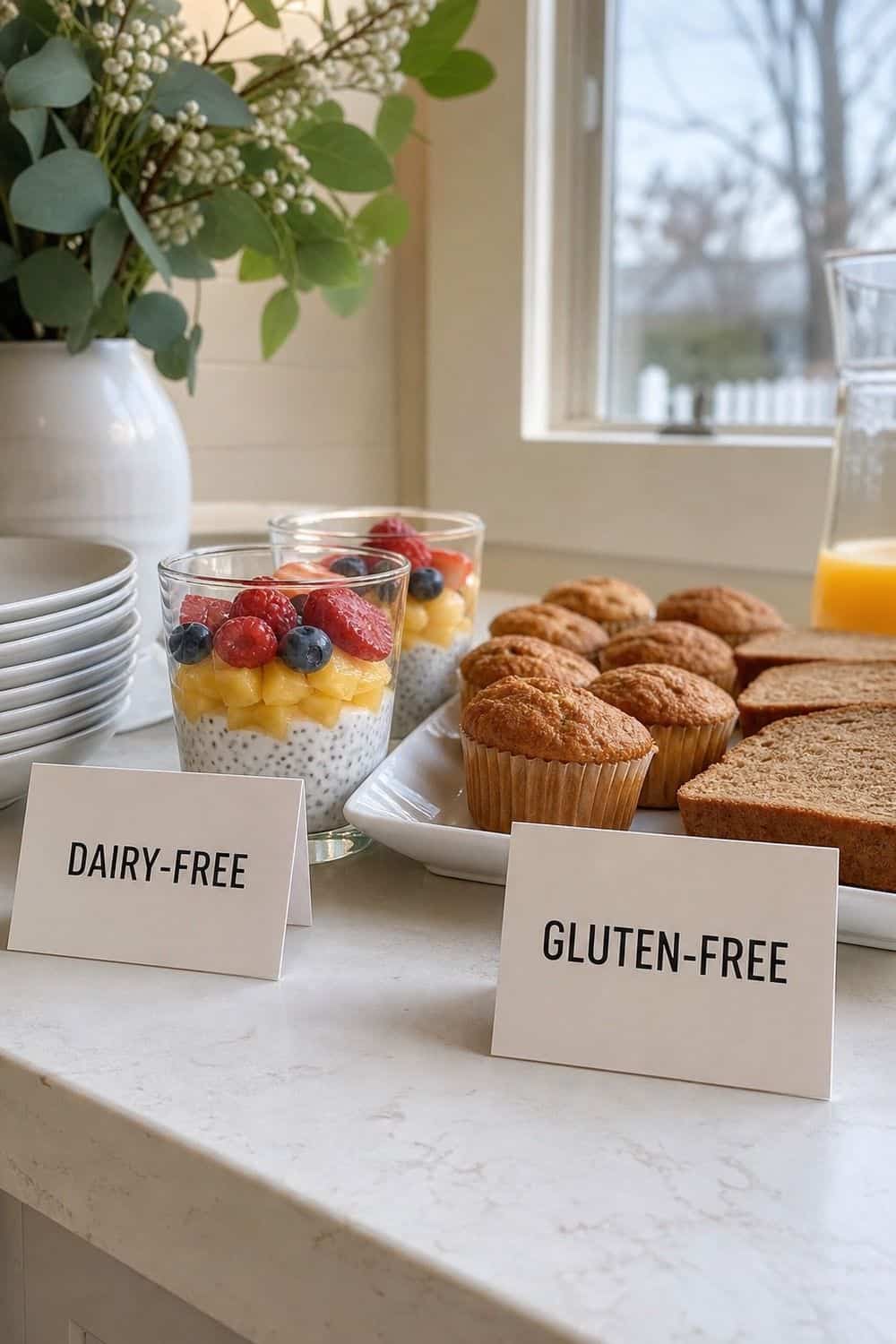 25 Winter Brunch Hosting Ideas for Easy Hosting 20. Label Dairy-Free and Gluten-Free Options winter brunch hosting idea