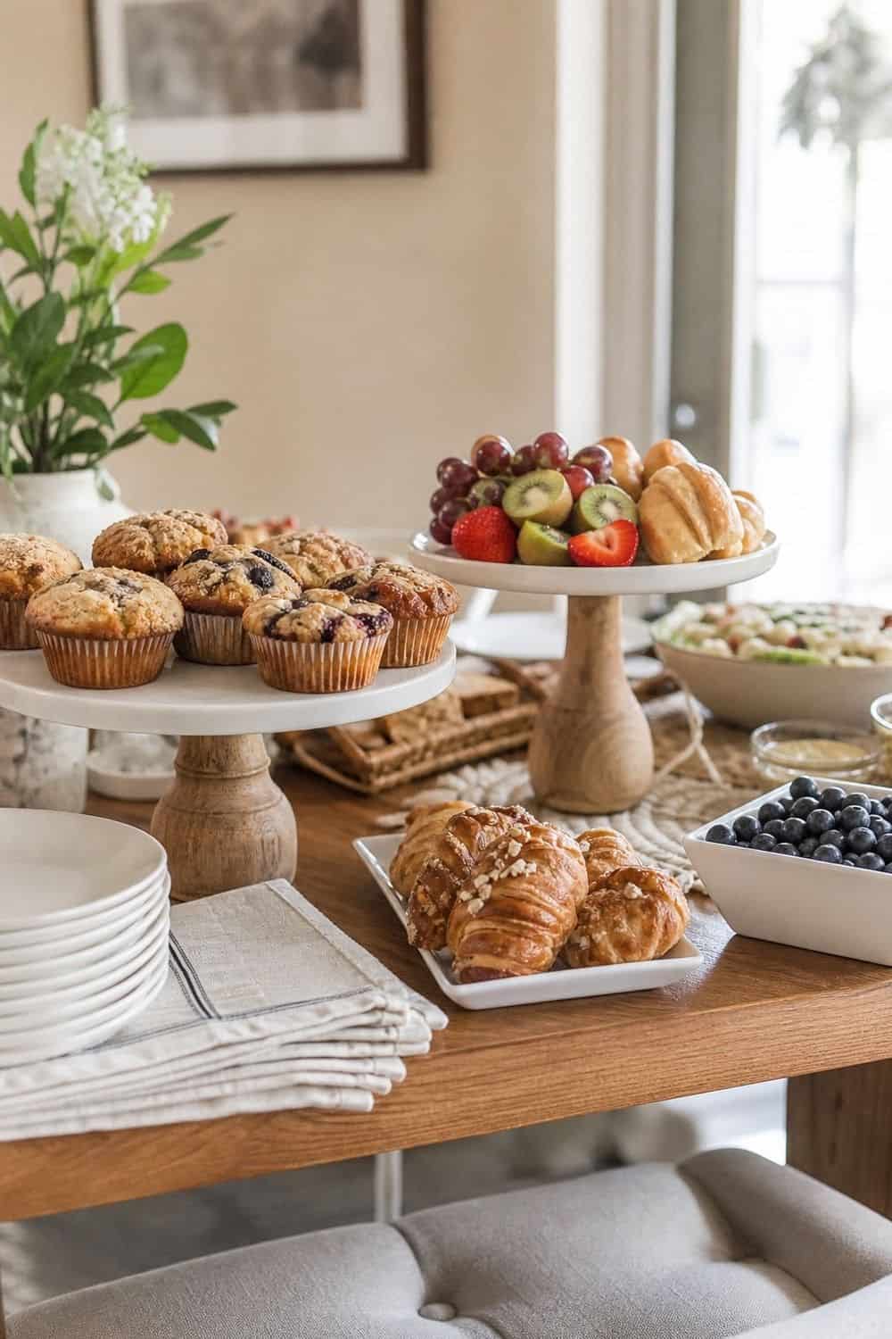 25 Winter Brunch Hosting Ideas for Easy Hosting 22. Use Cake Stands for Buffet Height winter brunch hosting idea