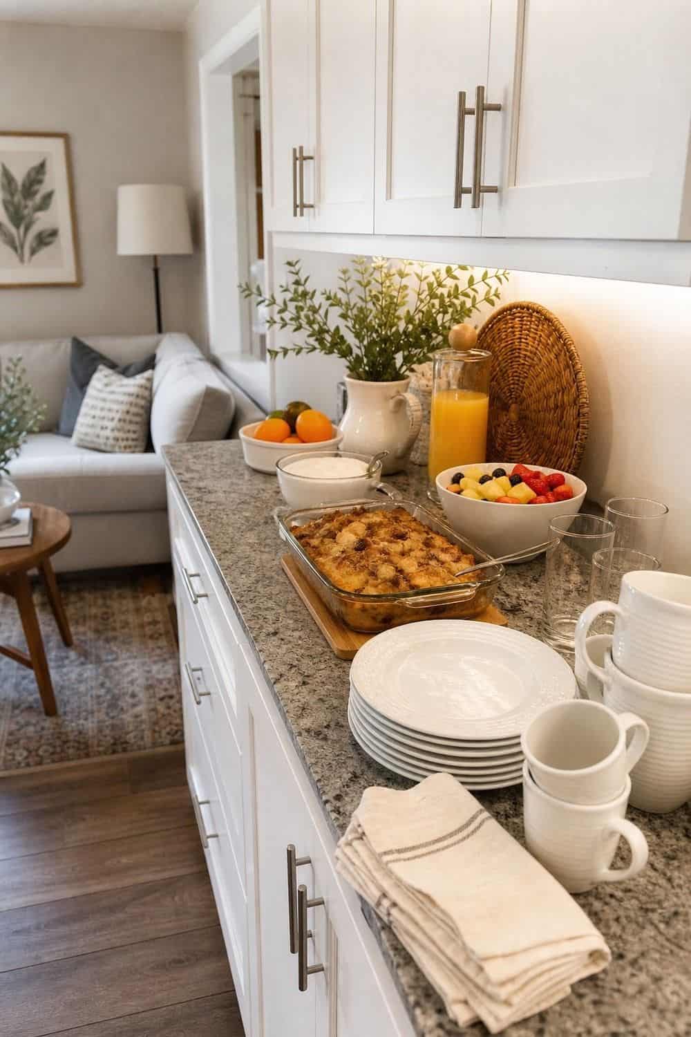 25 Winter Brunch Hosting Ideas for Easy Hosting 23. Create a Small-Space Counter Buffet winter brunch hosting idea